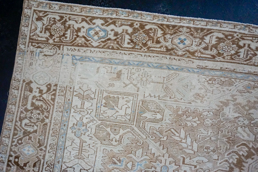 9’6 x 12’10 Classic Vintage Rug Muted Beige, Blue & Brown Carpet SB