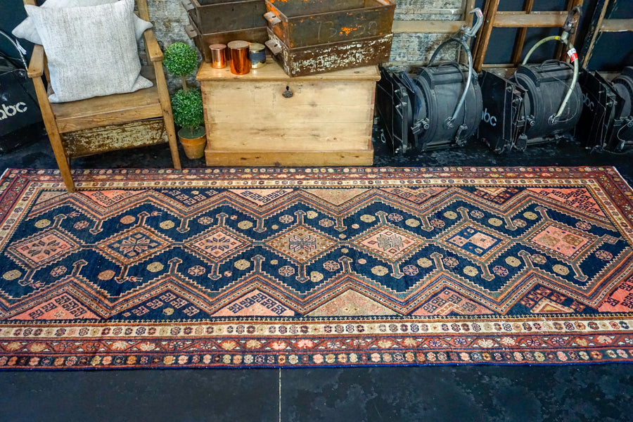 4’2 x 10’6 Vintage Hamadan Runner Blues and Reds