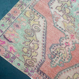 4’5 x 7’2 Vintage Oushak Rug Muted Strawberry Pink, Turquoise & Gray-Mauve '4351