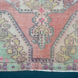 4’5 x 7’2 Vintage Oushak Rug Muted Strawberry Pink, Turquoise & Gray-Mauve '4351