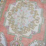 4’4 x 7’3 Vintage Oushak Rug Muted Salmon, Powder Blue & Green '4330 Linda's Barn