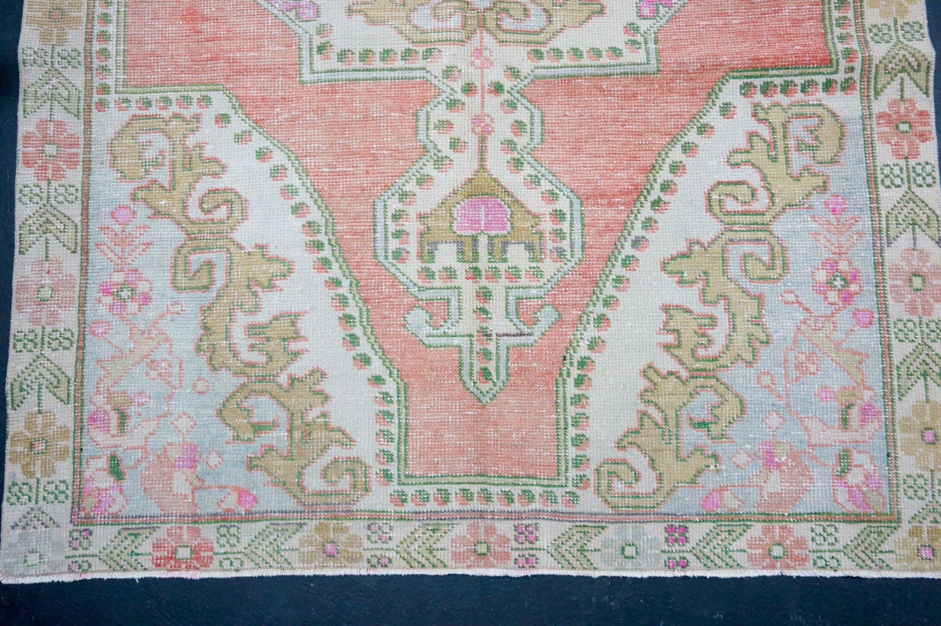 4’4 x 7’3 Vintage Oushak Rug Muted Salmon, Powder Blue & Green '4330 Linda's Barn