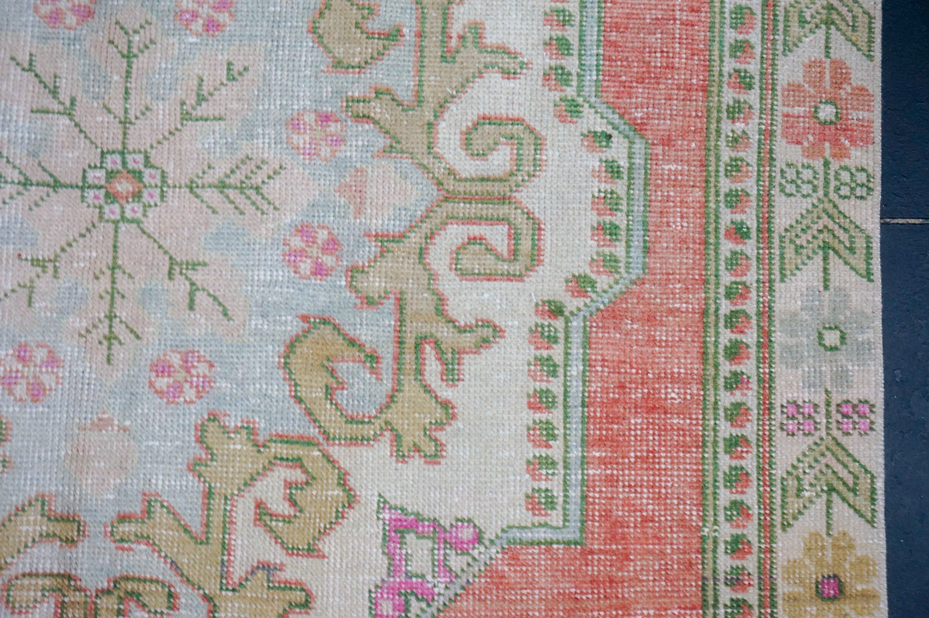 4’4 x 7’3 Vintage Oushak Rug Muted Salmon, Powder Blue & Green '4330 Linda's Barn
