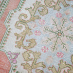4’4 x 7’3 Vintage Oushak Rug Muted Salmon, Powder Blue & Green '4330 Linda's Barn