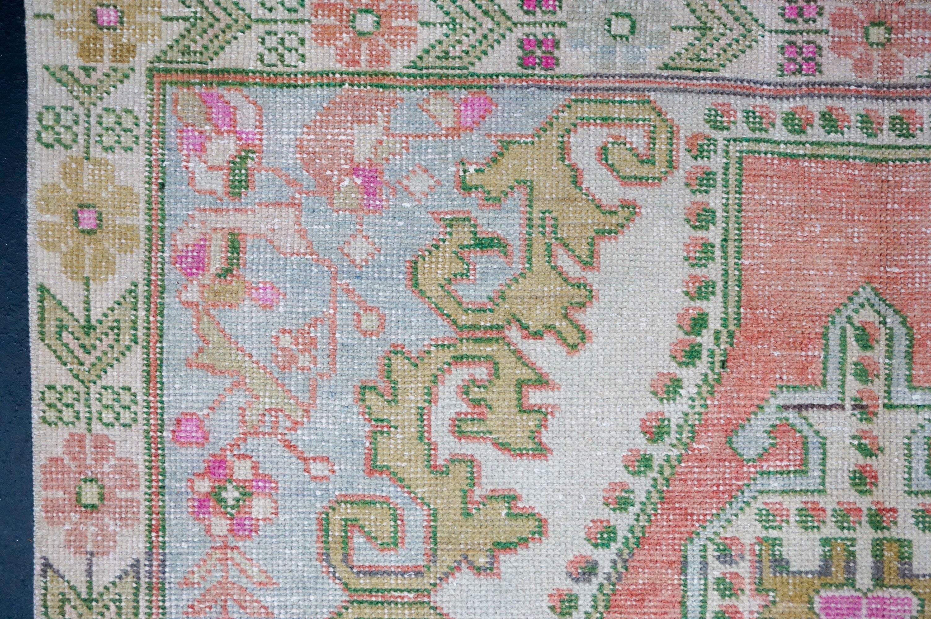4’4 x 7’3 Vintage Oushak Rug Muted Salmon, Powder Blue & Green '4330 Linda's Barn