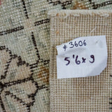 5’6 x 9’ Vintage Oushak Rug Pink + Sea Foam Blue & Sage Carpet