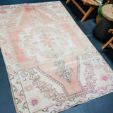 4’3 x 6’8 Vintage Oushak Rug Muted Red & Greige
