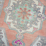 4’4 x 7’3 Vintage Oushak Rug Muted Salmon, Mint Green and Gray