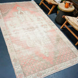 4’4 x 8’7 Vintage Oushak Rug Muted Gray, Taupe + Red