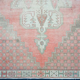 4’4 x 8’7 Vintage Oushak Rug Muted Gray, Taupe + Red