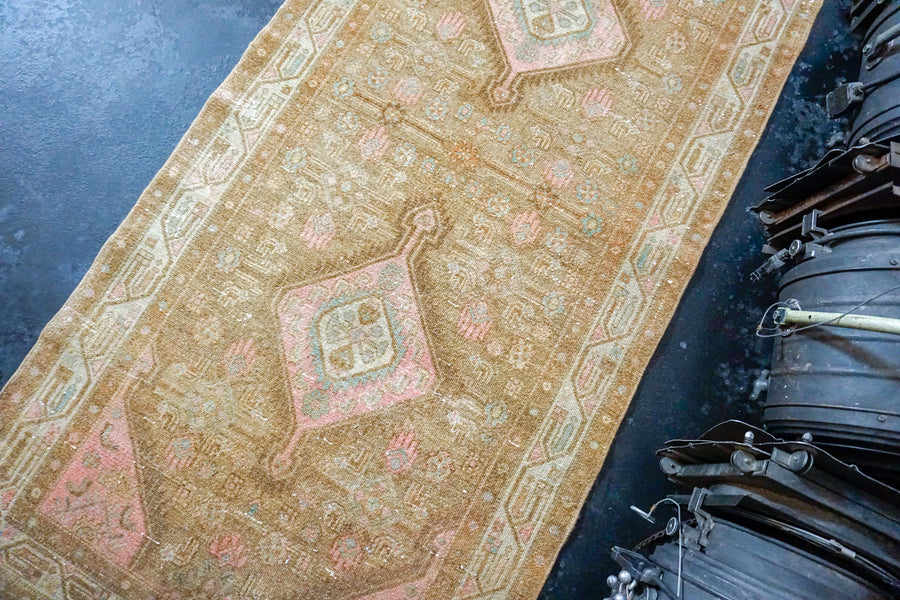 3’6 x 13’9 Persian Malayer Runner Camel and Blush Pink