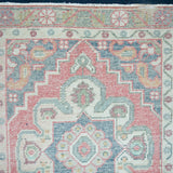 2’8 x 9’1 Vintage Turkish Runner Muted Watermelon Red, Navy and Turquoise Blue