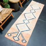 2’1 x 7’2 Vintage Turkish Runner Muted Salmon, Navy Blue + Bone '4329