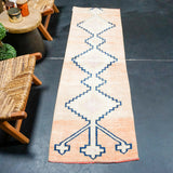 2’1 x 7’2 Vintage Turkish Runner Muted Salmon, Navy Blue + Bone '4329
