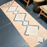 2’1 x 7’2 Vintage Turkish Runner Muted Salmon, Navy Blue + Bone '4329