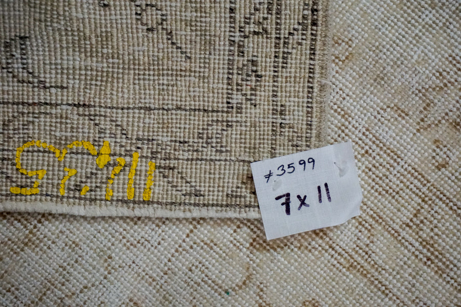 7’ x 11’ Vintage Oushak Rug Beige & Brown All Over Design Carpet