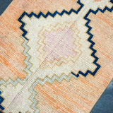 2’1 x 7’2 Vintage Turkish Runner Muted Salmon, Navy Blue + Bone '4329