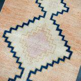 2’1 x 7’2 Vintage Turkish Runner Muted Salmon, Navy Blue + Bone '4329