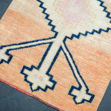 2’1 x 7’2 Vintage Turkish Runner Muted Salmon, Navy Blue + Bone '4329