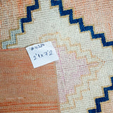 2’1 x 7’2 Vintage Turkish Runner Muted Salmon, Navy Blue + Bone '4329