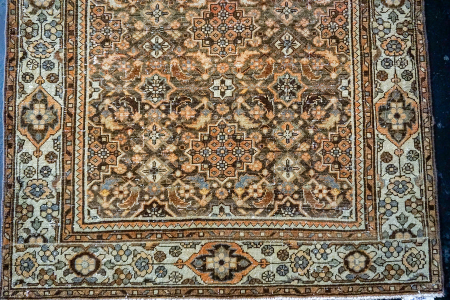 3’9 x 12’11 Persian Malayer Runner Brown, Apricot and Cream