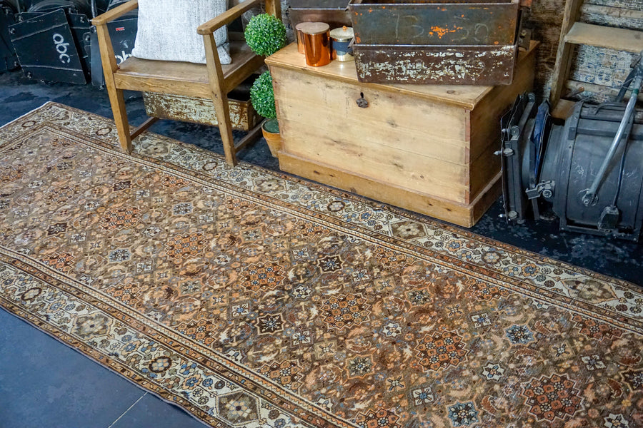 3’9 x 12’11 Persian Malayer Runner Brown, Apricot and Cream