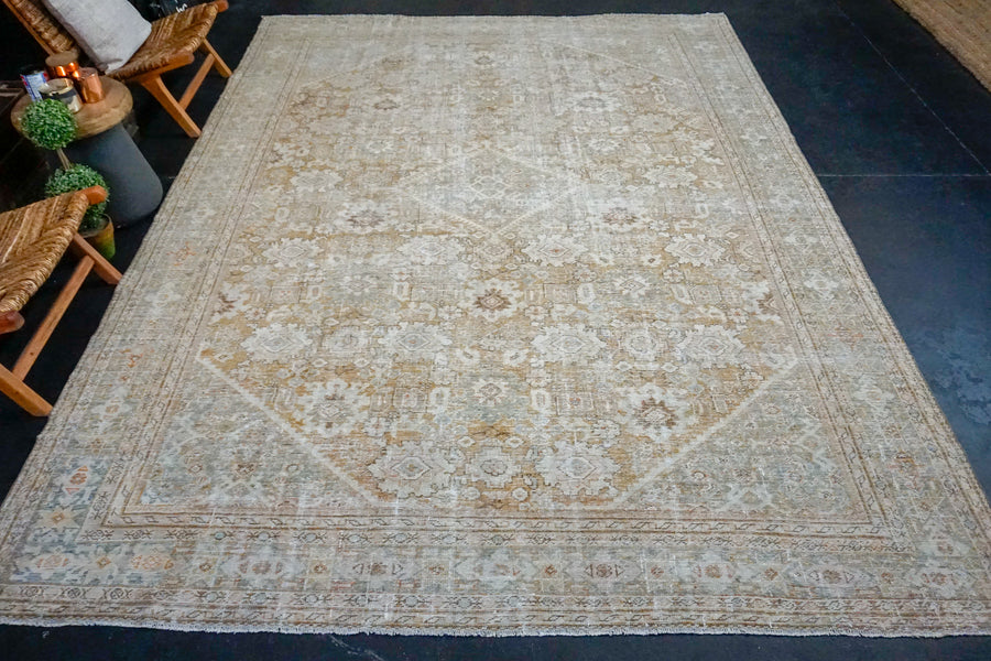 8’10 x 12’2 Classic Vintage Rug Muted Gray, Copper & Beige Carpet