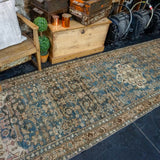 3’7 x 12’8  Persian Malayer Runner Indigo Blue, Brown and Beige '2923