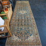 3’7 x 12’8  Persian Malayer Runner Indigo Blue, Brown and Beige '2923