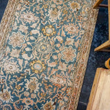 3’4 x 15’10 Vintage Malayer Runner Indigo Blue, Brown and Apricot
