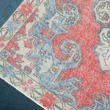 4’6 x 7’7 Vintage Oushak Rug Muted Red, Gray + Blue