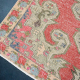 4’6 x 7’7 Vintage Oushak Rug Muted Red, Gray + Blue