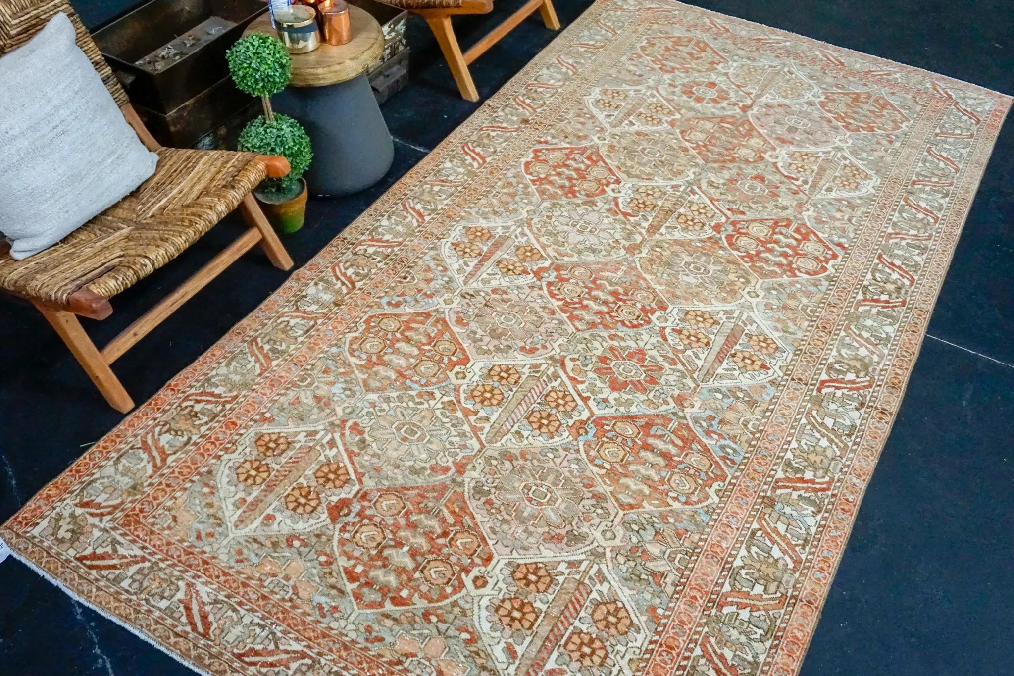 5’4 x 10’3 Classic Vintage Rug 1960’s Copper, Taupe + Cream '3634 Linda's Barn