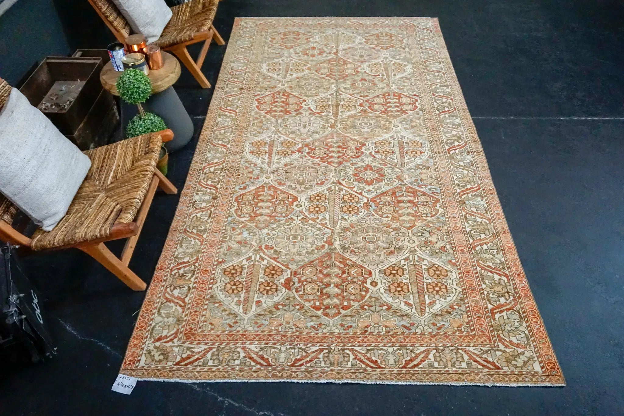 5’4 x 10’3 Classic Vintage Rug 1960’s Copper, Taupe + Cream '3634 Linda's Barn