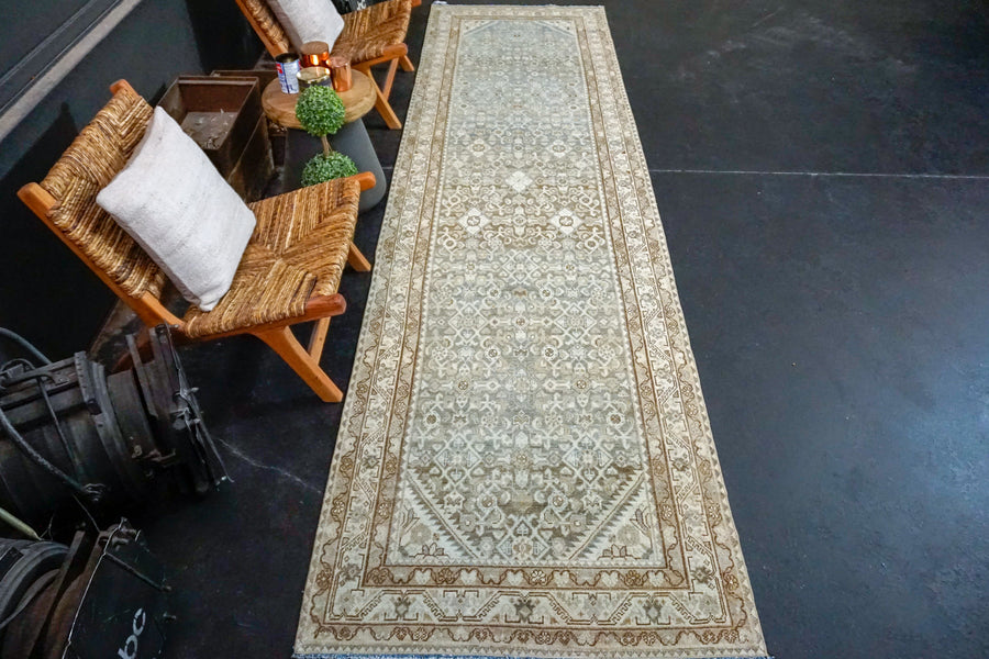 3’6 x 12’5 Classic Vintage Runner Muted Blue, Brown & Beige SB