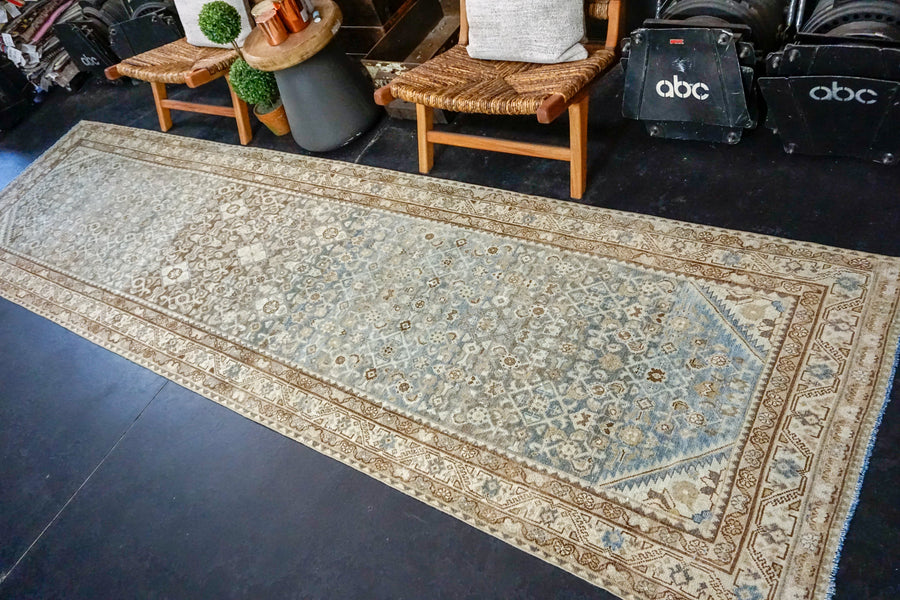 3’6 x 12’5 Classic Vintage Runner Muted Blue, Brown & Beige SB
