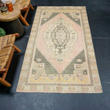 3’8 x 7’ Vintage Oushak Rug Muted Pink, Gray & Oyster Shell