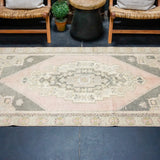 3’8 x 7’ Vintage Oushak Rug Muted Pink, Gray & Oyster Shell