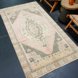 3’8 x 7’ Vintage Oushak Rug Muted Pink, Gray & Oyster Shell