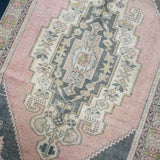 3’8 x 7’ Vintage Oushak Rug Muted Pink, Gray & Oyster Shell
