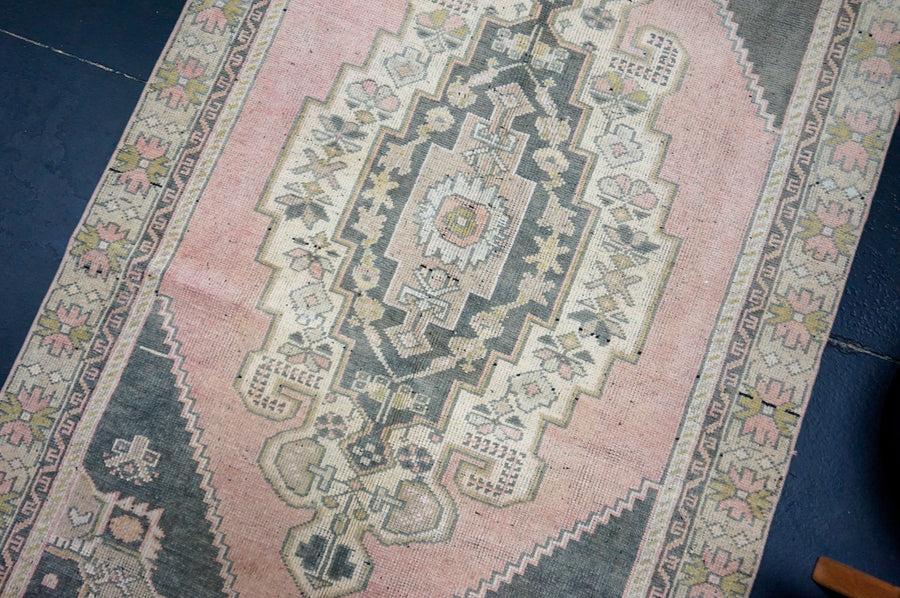 3’8 x 7’ Vintage Oushak Rug Muted Pink, Gray & Oyster Shell
