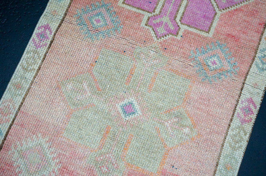 2’2 x 5’4 Vintage Herki Runner Muted Blush Pink, Violet & Peach