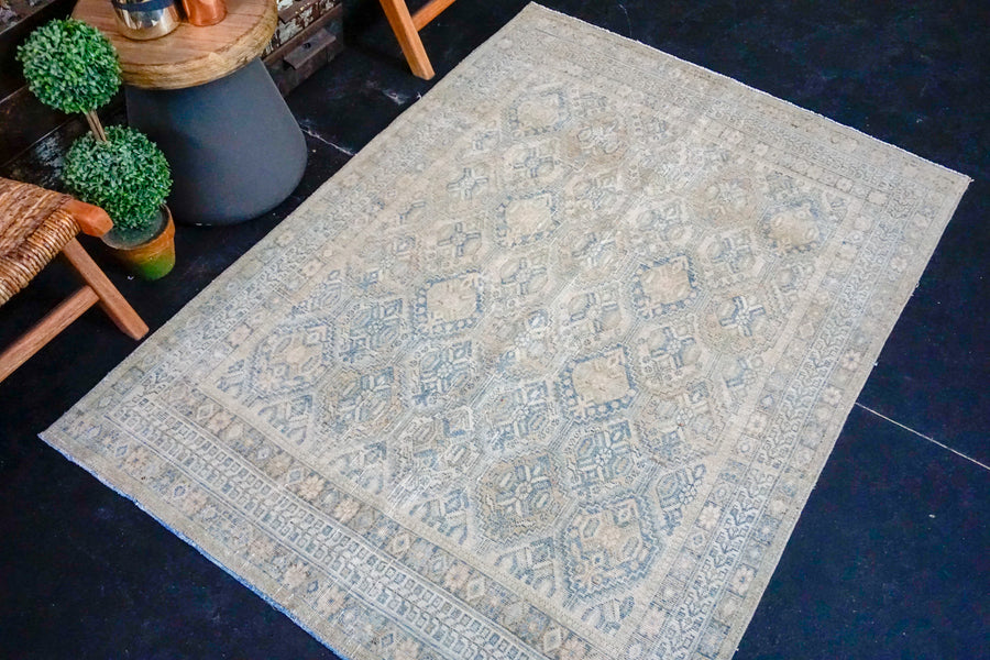 4’2 x 5’8 Classic Vintage Rug Muted Yellow, Blue + Green Carpet SB