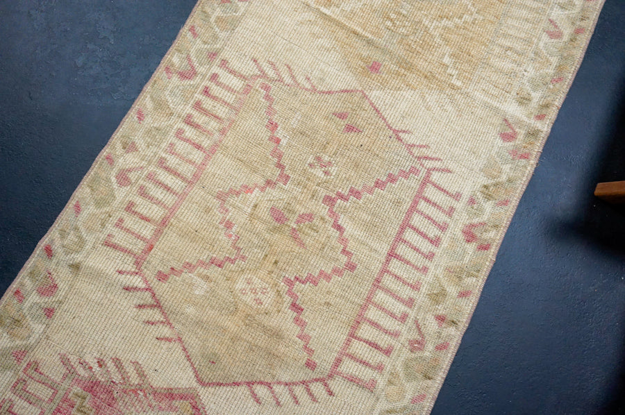 2’10 x 13’11 Vintage Herki Runner Muted Khaki, Camel + Violet