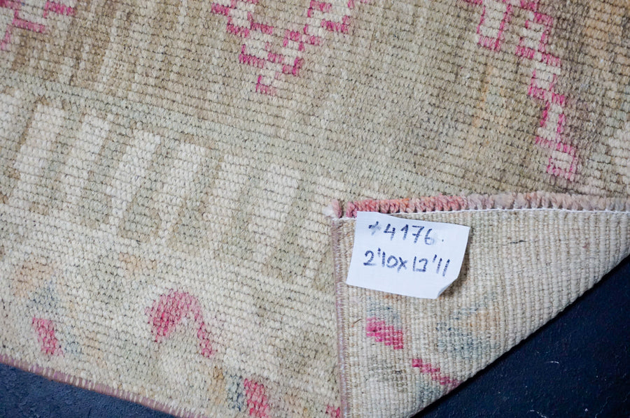 2’10 x 13’11 Vintage Herki Runner Muted Khaki, Camel + Violet