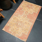 2’3 x 4’3 Vintage Oushak Runner Muted Red, Apricot + Cream