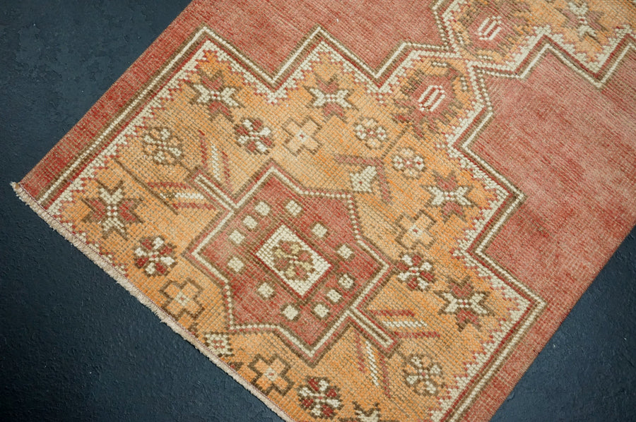 2’3 x 4’3 Vintage Oushak Runner Muted Red, Apricot + Cream