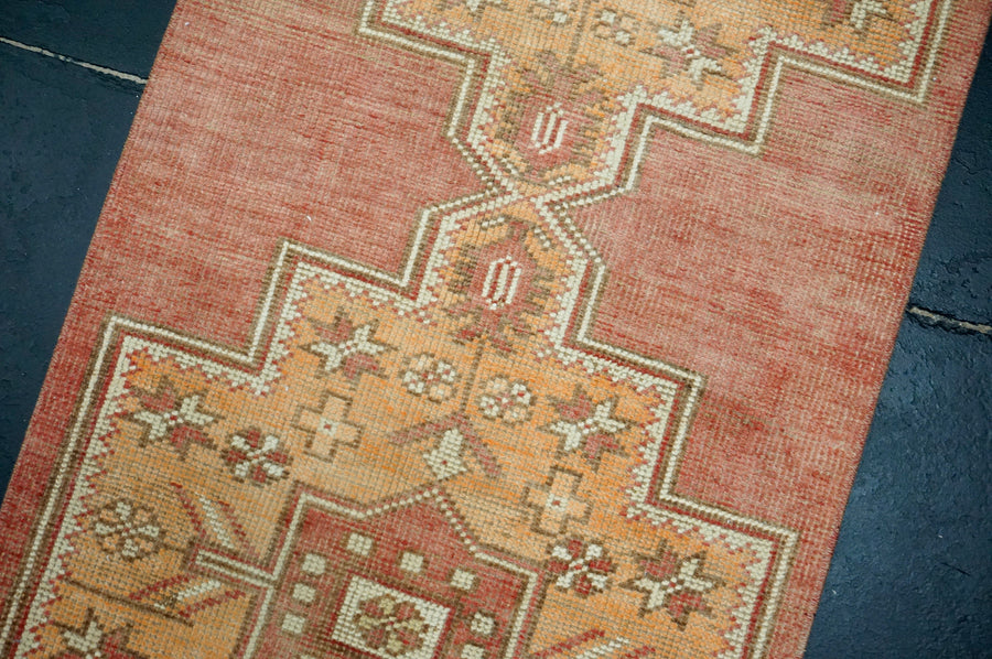 2’3 x 4’3 Vintage Oushak Runner Muted Red, Apricot + Cream