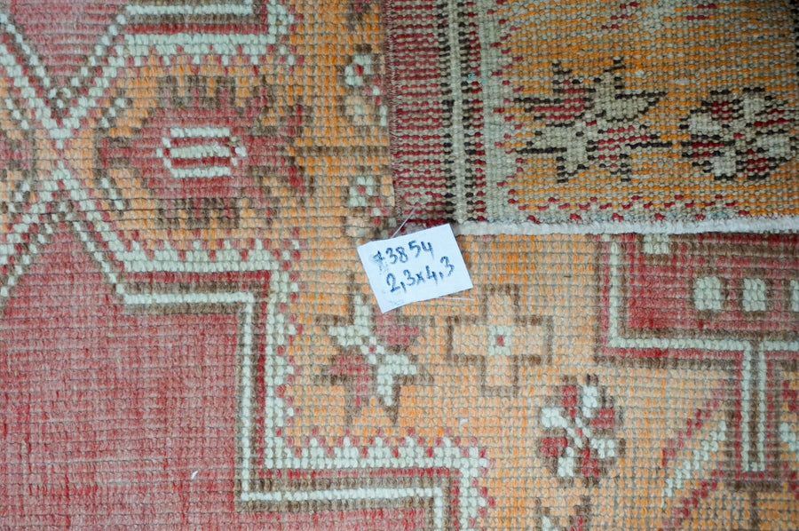 2’3 x 4’3 Vintage Oushak Runner Muted Red, Apricot + Cream