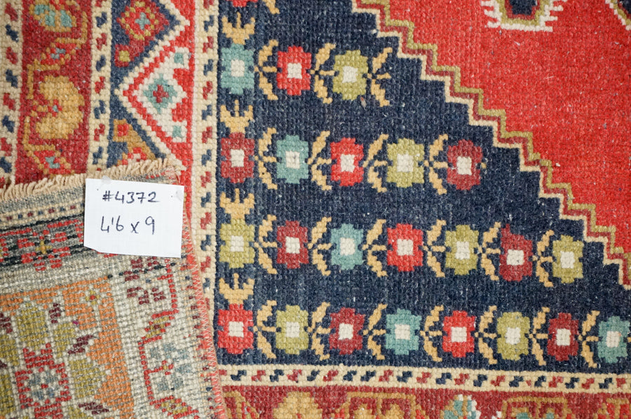 4’6 x 9’ Vintage Oushak Rug Muted Navy Blue, Red & Cream